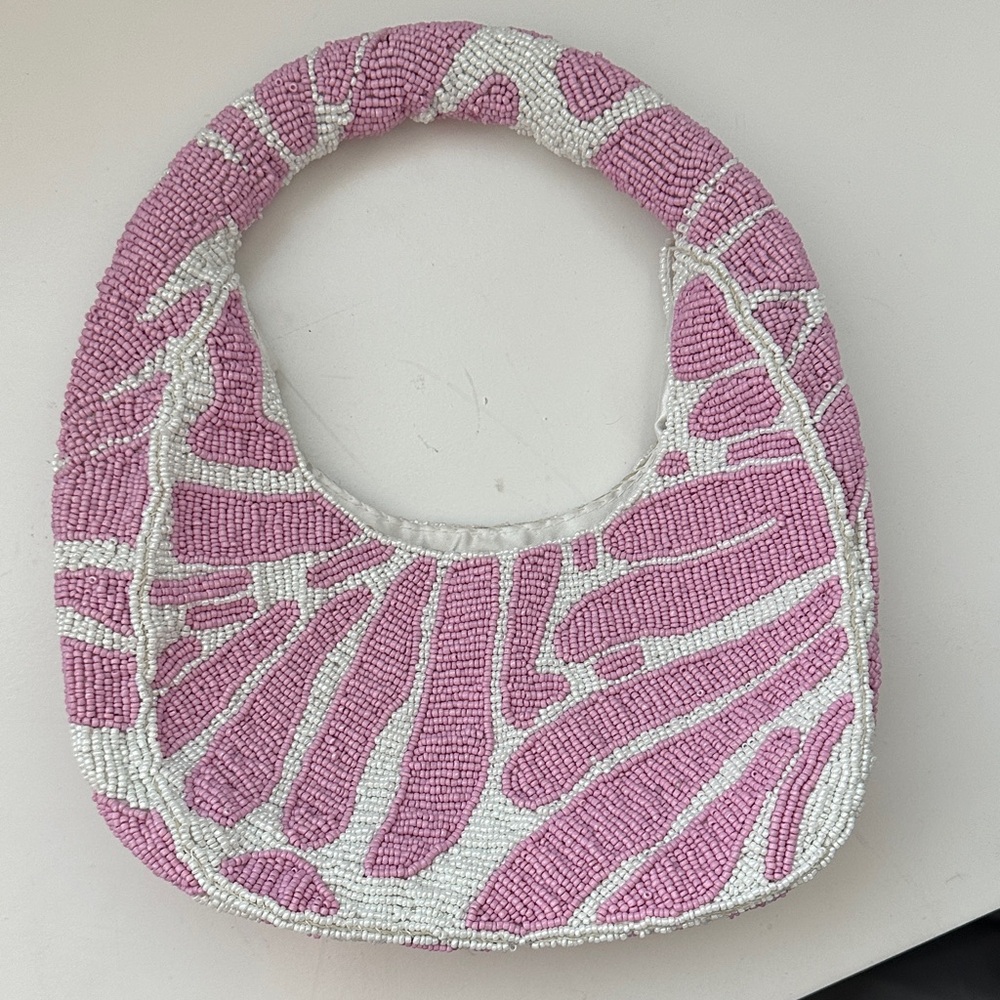 Pink and White Beaded Handbag